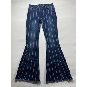 Grace in L.A. Women's Striped Flared Stretch Blue Denim Jeans - Size 27x32